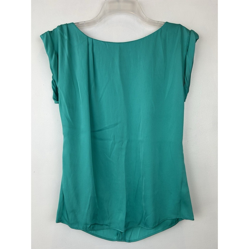 Alice Olivia Top Womens Small Silk Blouse Short Sleeve Turquoise Read